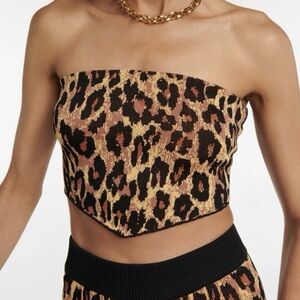 STAUD Women’s Shane Leopard Jacquard Knit Tube Crop Top Size Large NWOT Y2K